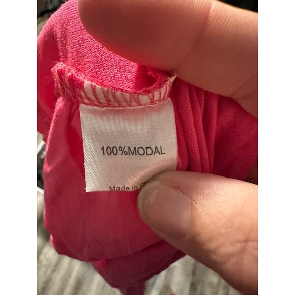 🍒 2/$20 🍒 Women's V-Neck Wrap Crop Top In Hot Pink Size L 100% Modal - Picture 4 of 4